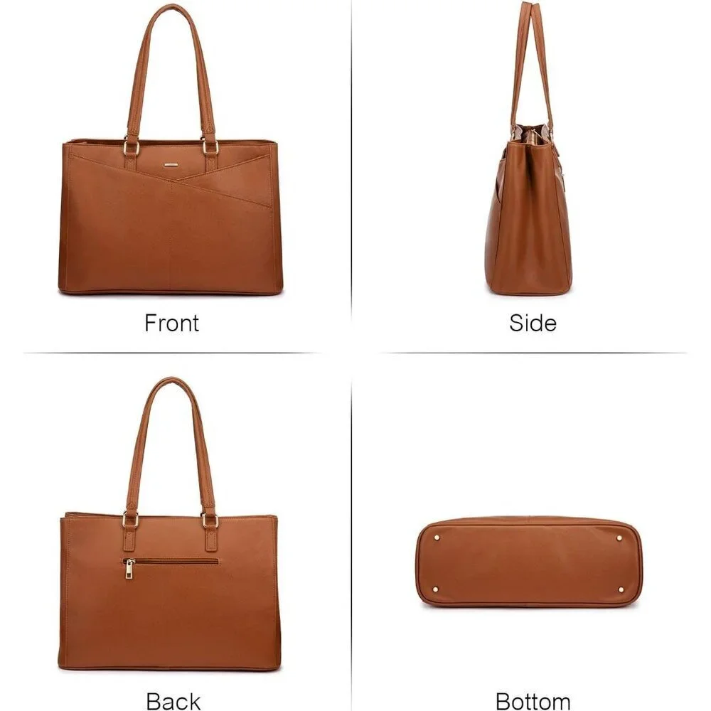 Laptop Tote Bag Waterproof PU Leather 15.6 Inch Women Business Work